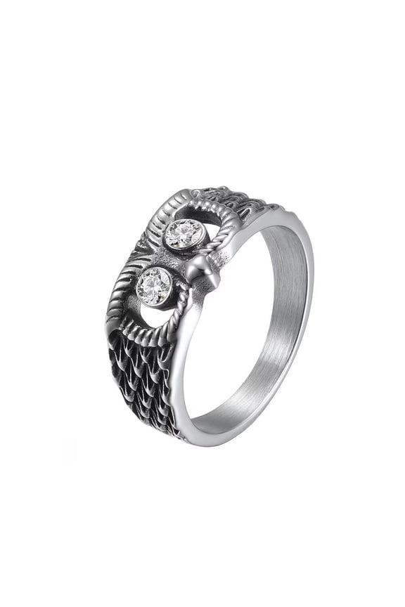 Women's & Men's Stainless Steel Vintage Punk Owl Inlaid Zircon Ring Animal Knuckle Band Silver Size 7