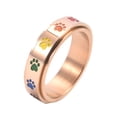 thumbnail image 1 of PAURO Women's Paw Print Rotatable Rings 6mm Stainless Steel Cute Dog Cat Paw Print Enameled Rainbow Spinner Engagement Wedding Band Rose Gold Size 10, 1 of 4