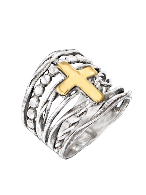Women's Punk Stainless Steel Cross Religious Ring Christian Statement Promise Wedding Band Silver Plated Size 8