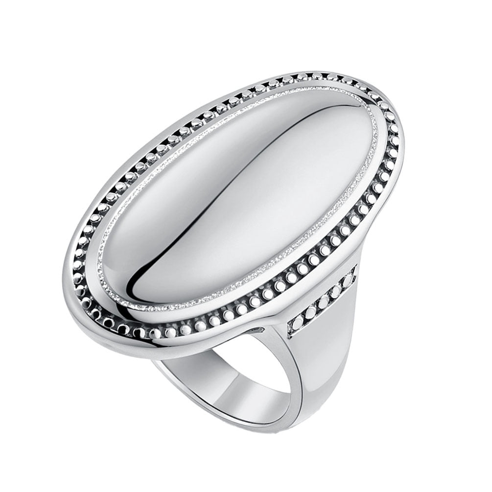 Wide Looking Rings PAURO Women's Retro Stainless Steel Oval Shaped Chunky Ring Wide Dome ...