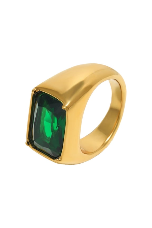Women's Square Gemstone Signet Rings Fancy Cut Cubic Zirconia Chunky Wedding Rings Gold Plated Green Size 6