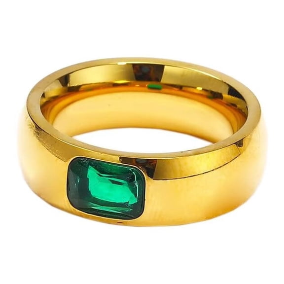 PAURO Women's Square Zircon Rings Stainless Steel Crystal Dome Wedding Band Ring Gold Green Size 9