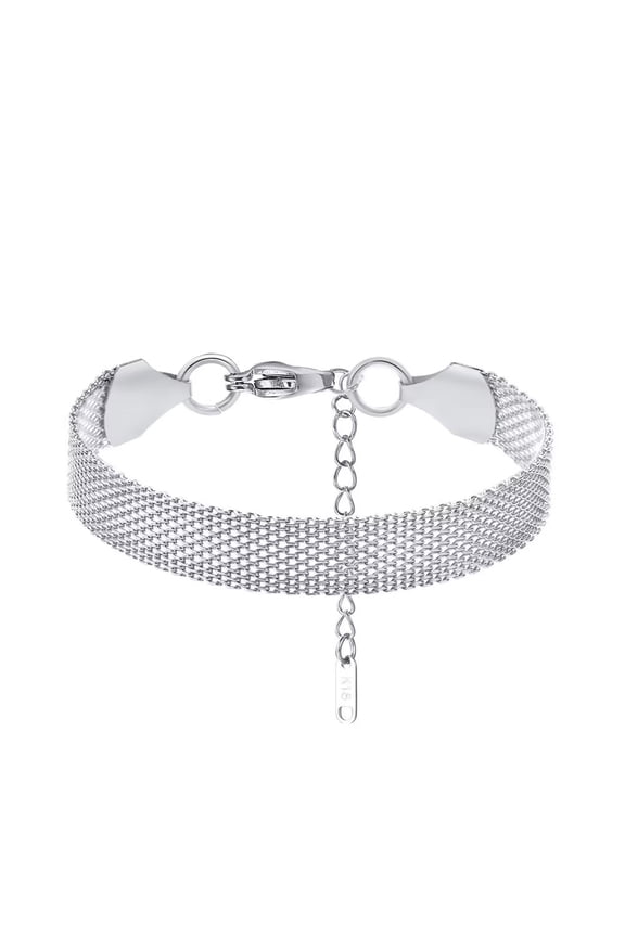 Women's Stainless Steel 10mm Mesh Strap Statement Bracelets Comfort Fit Silver