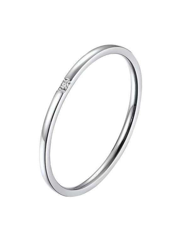 Women's Stainless Steel 1mm Knuckle Stacking Rings with Cubic Zirconia Fashion Statement Jewelry Silver Size 6