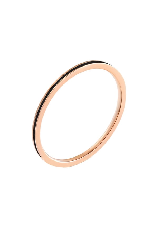 Women's Stainless Steel 1mm Thin Stacking Ring Enamel Rose Gold Plated Plain Wedding Band Black Enamel Size 10