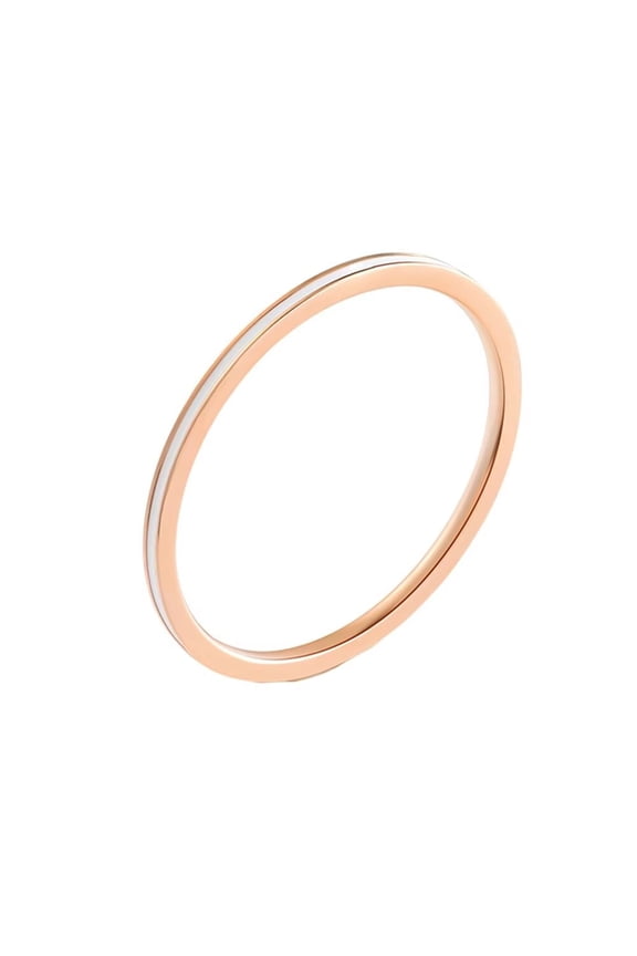 Women's Stainless Steel 1mm Thin Stacking Ring Enamel Rose Gold Plated Plain Wedding Band White Enamel Size 8
