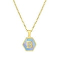 thumbnail image 1 of PAURO Women's Stainless Steel 26 Letter Necklace Hexagon Blue Shell Accessories with Chain Gold B, 1 of 5
