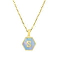 thumbnail image 1 of PAURO Women's Stainless Steel 26 Letter Necklace Hexagon Blue Shell Accessories with Chain Gold S, 1 of 5