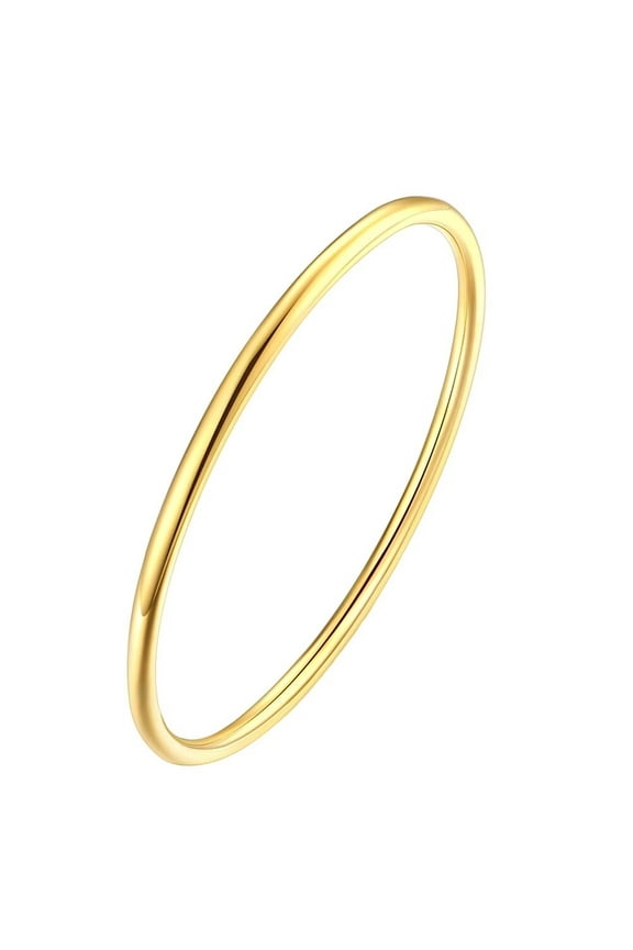 Women's Stainless Steel 2mm Glossy Round Bangle Bracelet Oval Solid Stackable Thin Gold 55MM