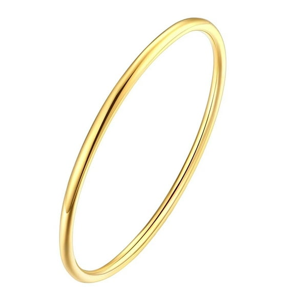 PAURO Women's Stainless Steel 2mm Glossy Round Bangle Bracelet Oval Solid Stackable Thin Gold 65MM