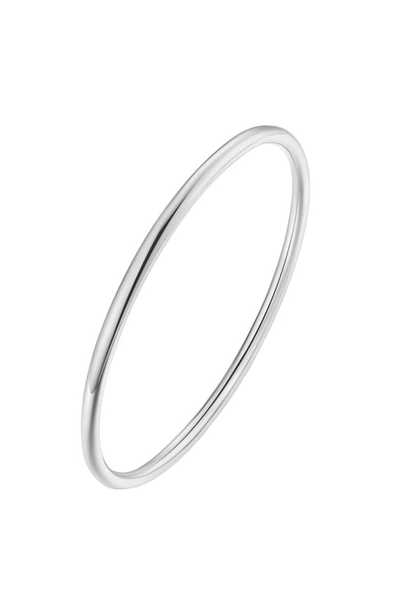 Women's Stainless Steel 2mm Glossy Round Bangle Bracelet Oval Solid Stackable Thin Silver 65MM