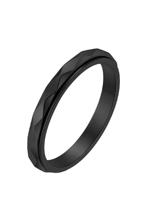 Women's Stainless Steel 3mm Rotatable Anxiety Cut Rhombic Finish Statement Rings Stacking Black Size 8