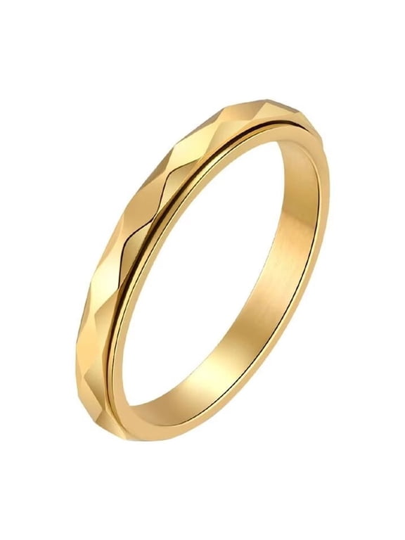 Women's Stainless Steel 3mm Rotatable Anxiety Cut Rhombic Finish Statement Rings Stacking Gold Size 11