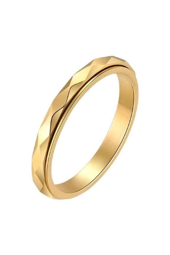 Women's Stainless Steel 3mm Rotatable Anxiety Cut Rhombic Finish Statement Rings Stacking Gold Size 6