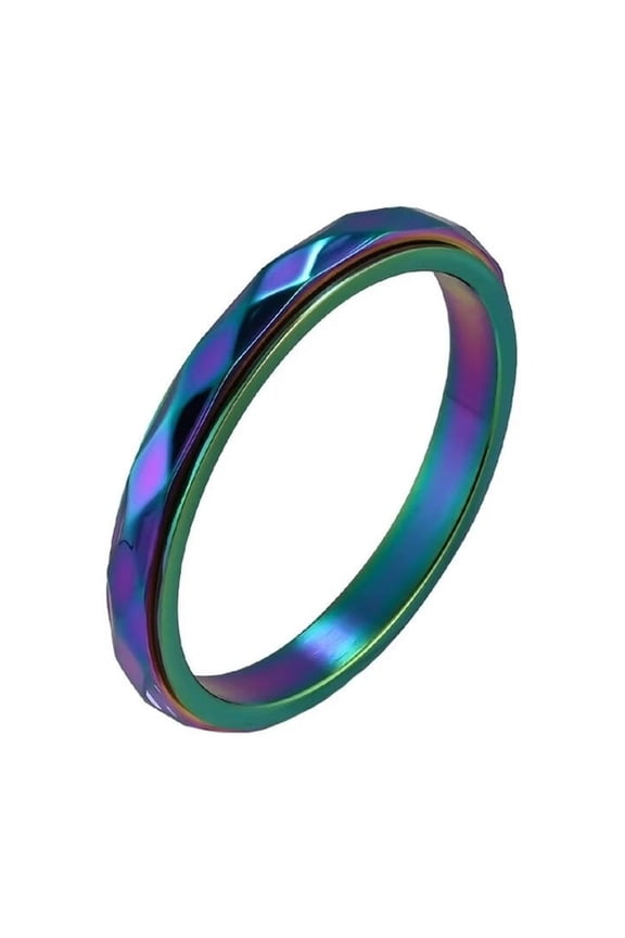 Women's Stainless Steel 3mm Rotatable Anxiety Cut Rhombic Finish Statement Rings Stacking Rainbow Size 6