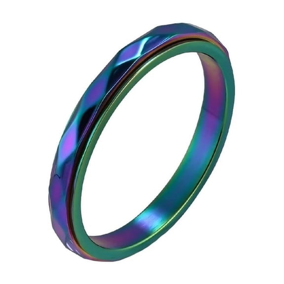 PAURO Women's Stainless Steel 3mm Rotatable Anxiety Cut Rhombic Finish Statement Rings Stacking Rainbow Size 8