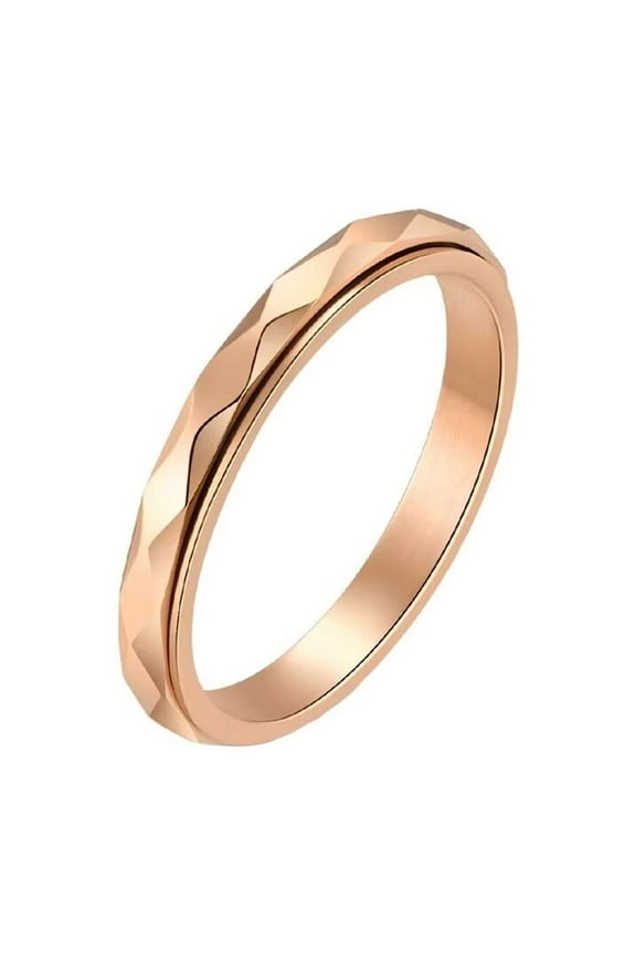 Women's Stainless Steel 3mm Rotatable Anxiety Cut Rhombic Finish Statement Rings Stacking Rose Gold Size 7