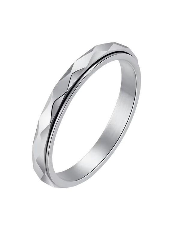 Women's Stainless Steel 3mm Rotatable Anxiety Cut Rhombic Finish Statement Rings Stacking Silver Size 11