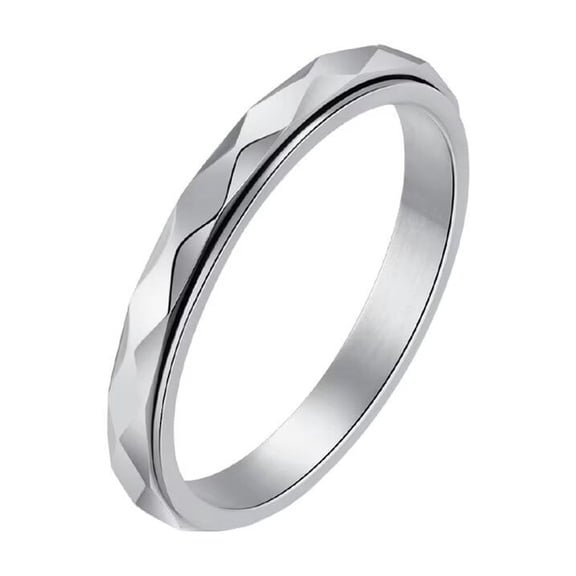 PAURO Women's Stainless Steel 3mm Rotatable Anxiety Cut Rhombic Finish Statement Rings Stacking Silver Size 6