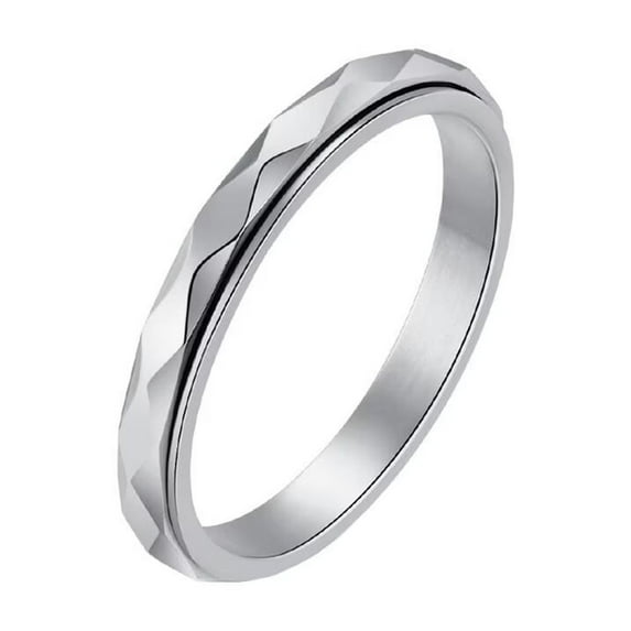 PAURO Women's Stainless Steel 3mm Rotatable Anxiety Cut Rhombic Finish Statement Rings Stacking Silver Size 8