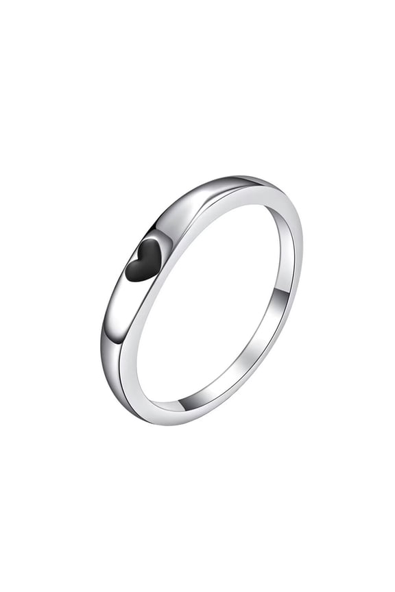 Women's Stainless Steel 3mm Simple Heart Stacking Band Rings Wedding Statement Ring Black Size 6