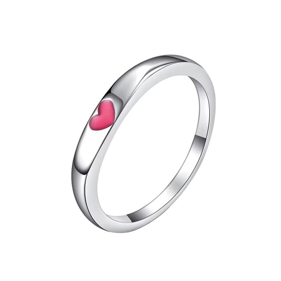 PAURO Women's Stainless Steel 3mm Simple Heart Stacking Band Rings Wedding Statement Ring Pink Size 8