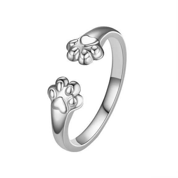 PAURO Women's Stainless Steel 4mm Cute Cat Paw Open Adjustable Ring Silver
