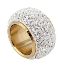 PAURO Women's Stainless Steel 8mm Ring Cubic Zirconia Wide Eternity Statement Rings CZ Stackable Wedding Bands 6 Row Diamond Gold Size 7