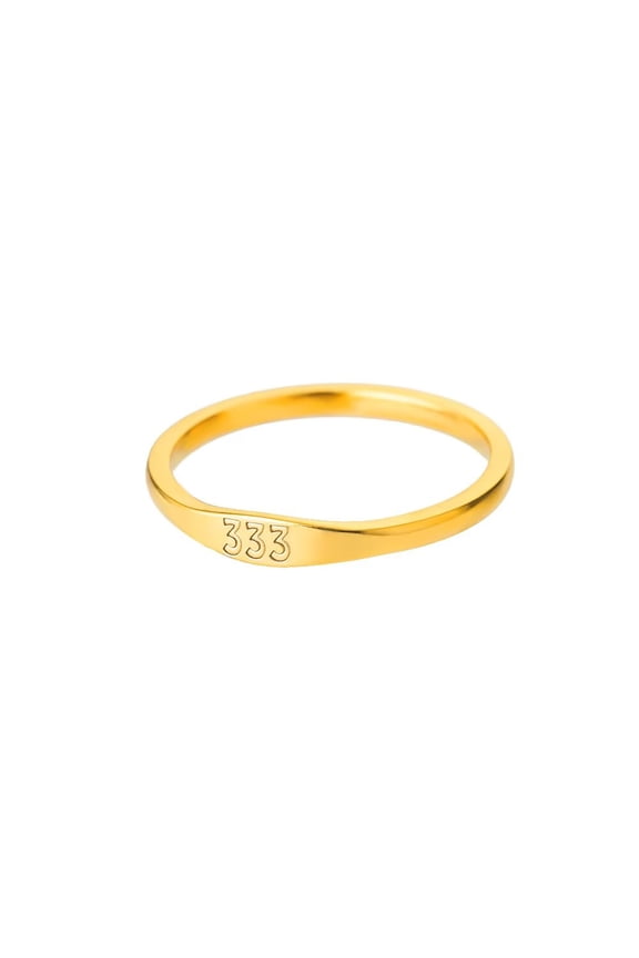 Women's Stainless Steel Angel Number 333 Ring Gold Dainty Personalized Numerology Signet Ring for Her Size 8