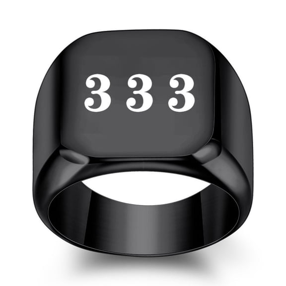PAURO Women's Stainless Steel Angel Number 333 Signet Ring 17mm Square Dainty Personalized Numerology Minimalist Statement Band Black Size 10