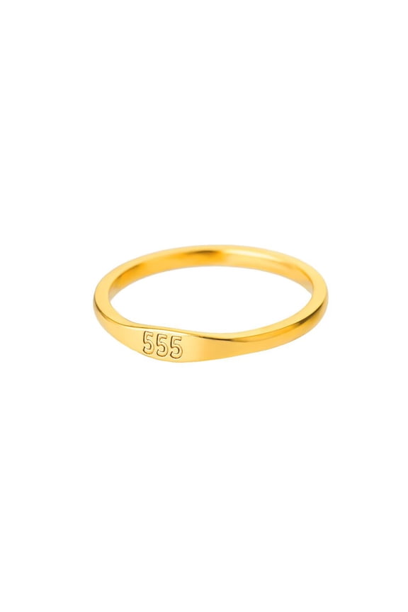 Women's Stainless Steel Angel Number 555 Ring Gold Dainty Personalized Numerology Signet Ring for Her Size 8