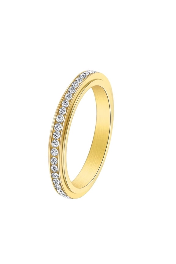 Women's Stainless Steel Anxiety Rotatable Stacking Rings Inlay Zirconia Wedding Band Gold Size 11