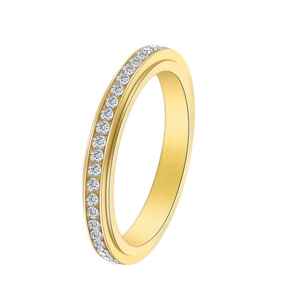 PAURO Bague Céramique Zircon Engagement Mariage Femme - Anneau Élégant Hypoallergénique