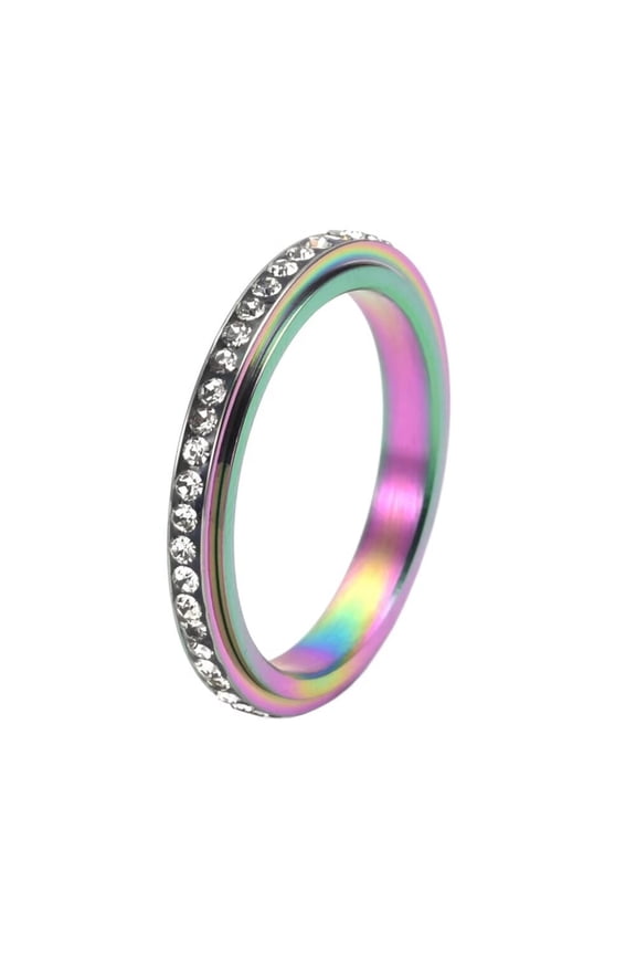 Women's Stainless Steel Anxiety Rotatable Stacking Rings Inlay Zirconia Wedding Band Rainbow Size 8