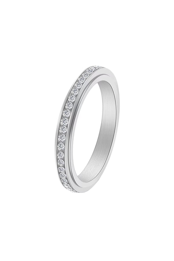 Women's Stainless Steel Anxiety Rotatable Stacking Rings Inlay Zirconia Wedding Band Silver Size 8