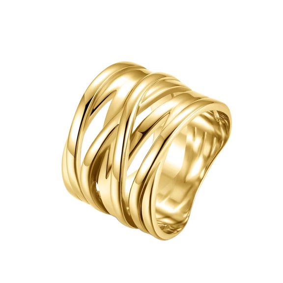 PAURO Women's Stainless Steel Braided Cross Band Hip Hop Statement Ring Gold Size 9