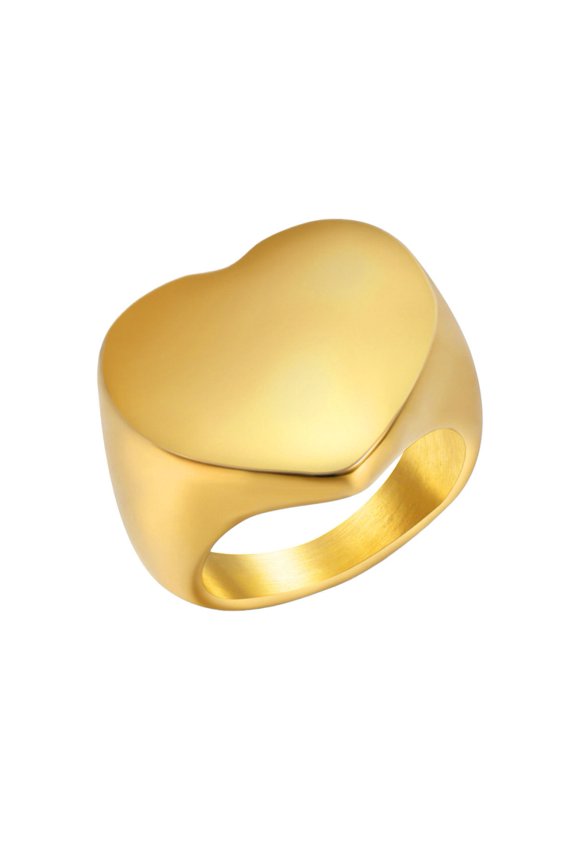Women's Stainless Steel Chunky Heart Ring Simple Plain Signet Statement Rings 22mm Gold Size 13