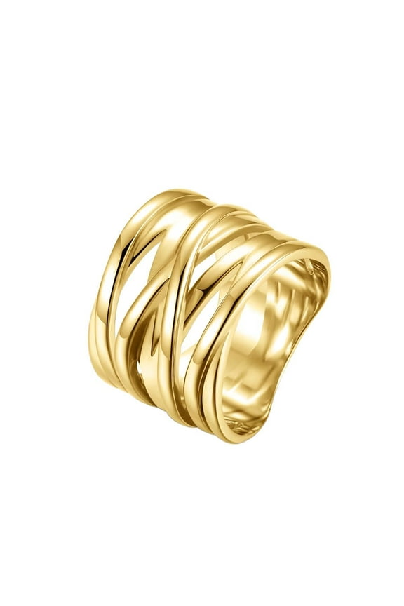 Women's Stainless Steel Crossover Braided Statement Ring Wide Wedding Band Cocktail Jewelry Gold Size 6