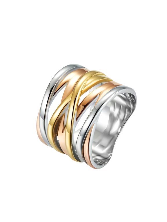 Women's Stainless Steel Crossover Braided Statement Ring Wide Wedding Band Cocktail Jewelry Rose Gold Size 9