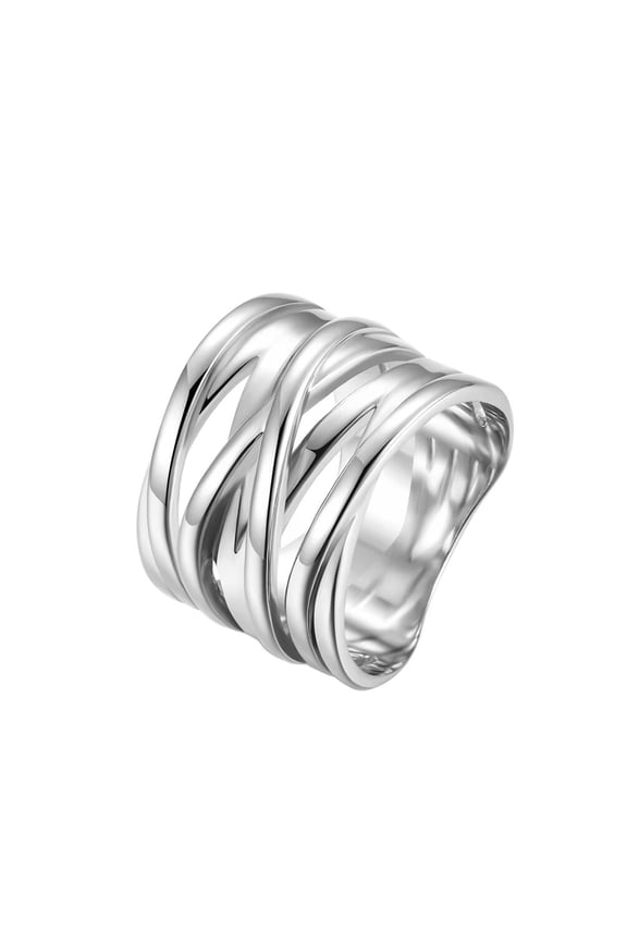 Women's Stainless Steel Crossover Braided Statement Ring Wide Wedding Band Cocktail Jewelry Silver Size 6