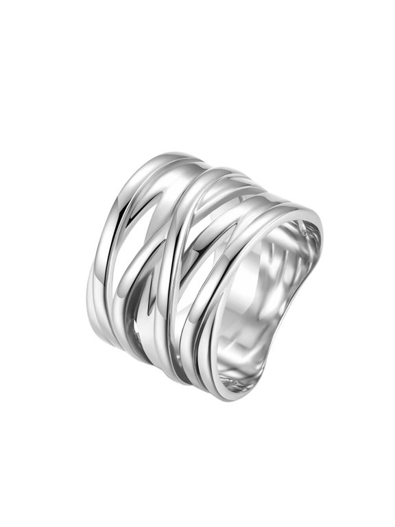 Women's Stainless Steel Crossover Braided Statement Ring Wide Wedding Band Cocktail Jewelry Silver Size 9