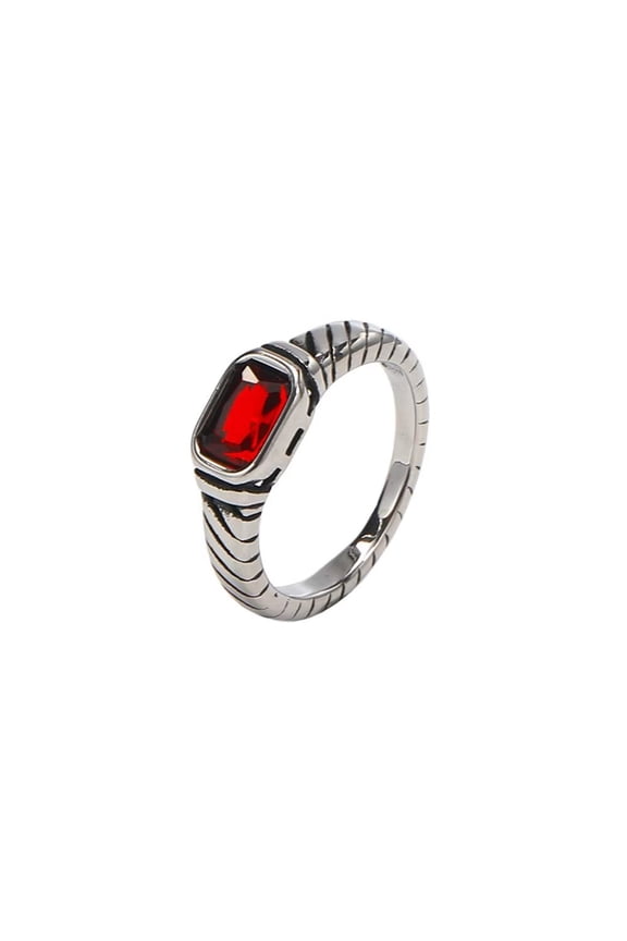 Women's Stainless Steel Dainty Small Square CZ Wedding Band Ring Stackable Silver Red Size 7