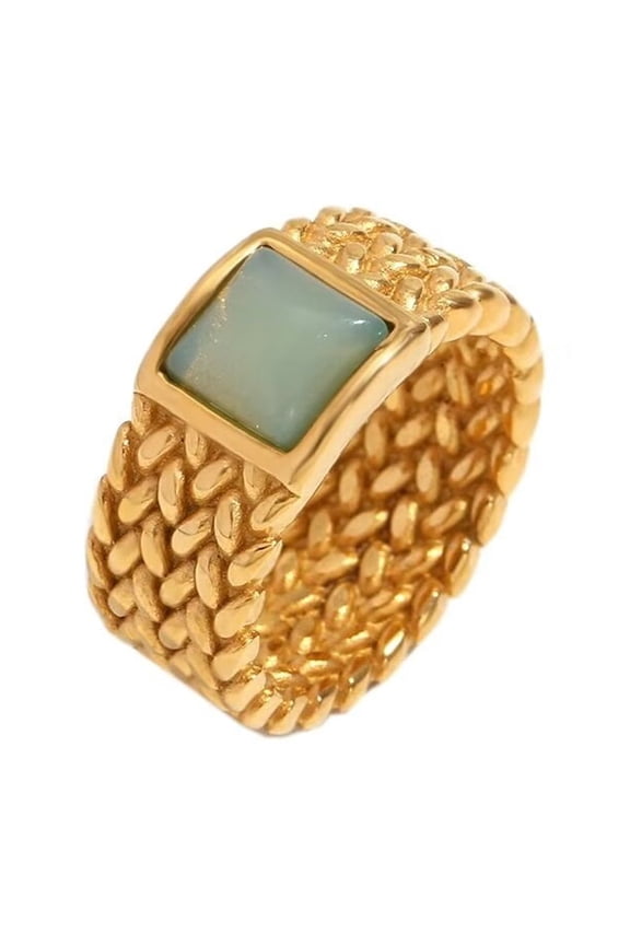 Women's Stainless Steel Dainty Vintage Braided Band Rings Inlay Square Gemstone Gold Size 7