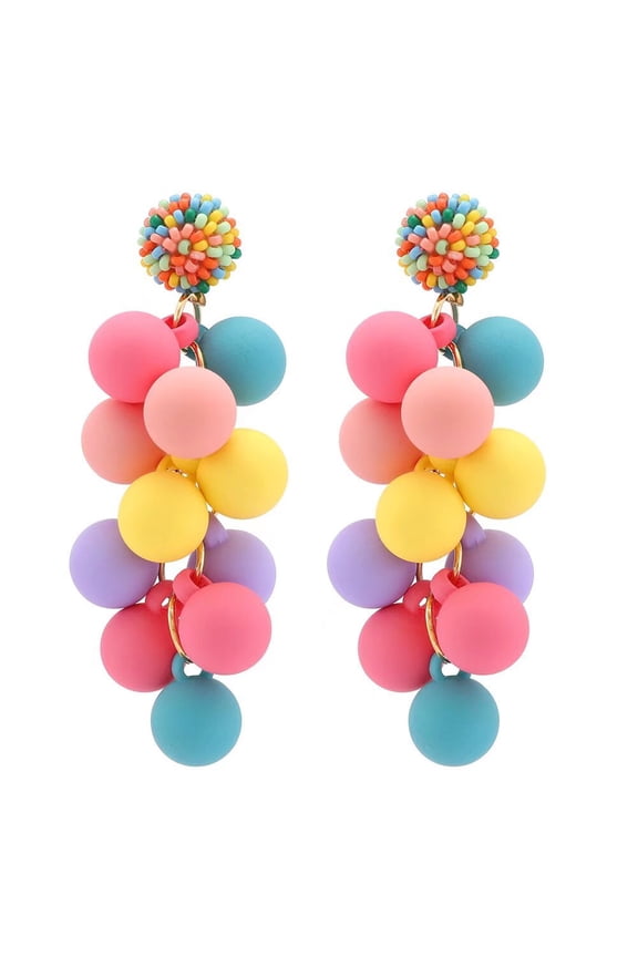 Women's Stainless Steel Dangling Earrings Resin Acrylic Bohemian Style Long Drop Earrings Rainbow