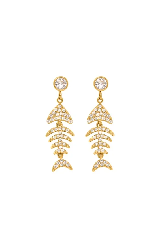 Women's Stainless Steel Elegant Simple Exquisite Fishbone Shaped Earring Gold