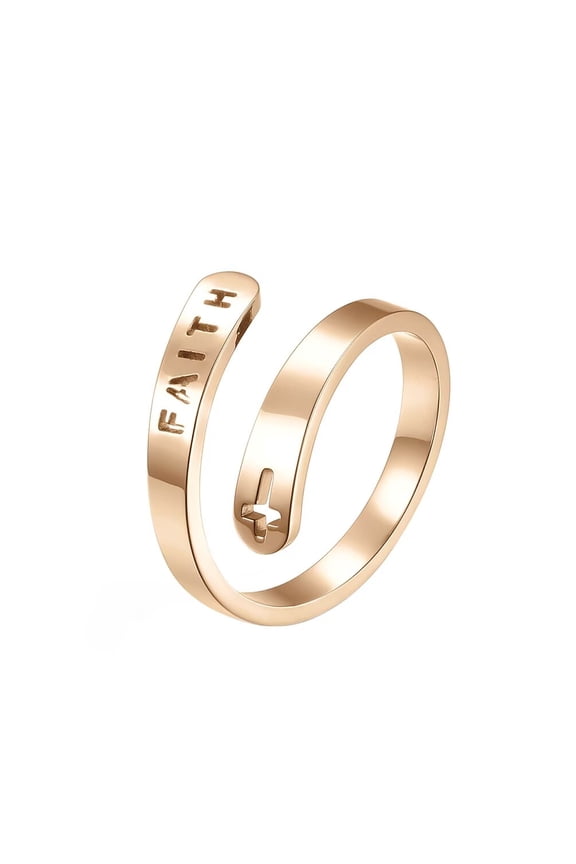 Women's Stainless Steel Faith Cross Ring Open Statement Wedding Band Inspirational Jewelry Rose Gold Faith Size 10