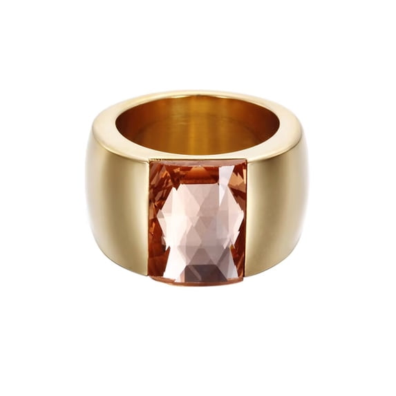 PAURO Women's Stainless Steel Gemstone Statement Ring Chunky Vintage Dome Wedding Band Gold Orange Size 9