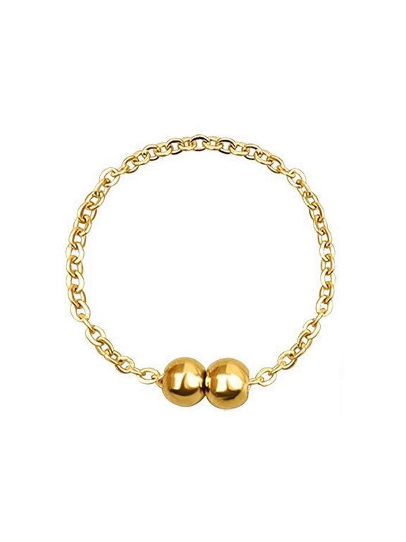 Women's Stainless Steel Gold Filled Dainty Bead Ring Skinny Chain Pinky Wedding Band Size 10