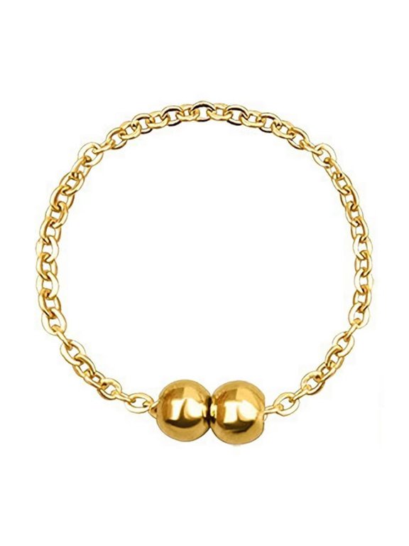 Women's Stainless Steel Gold Filled Dainty Bead Ring Skinny Chain Pinky Wedding Band Two Size 7