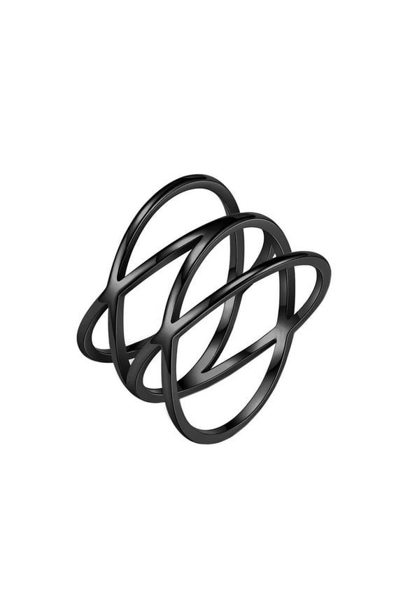 Women's Stainless Steel Hip Hop Hollow Out Cross Plain Statement Ring Black Size 9